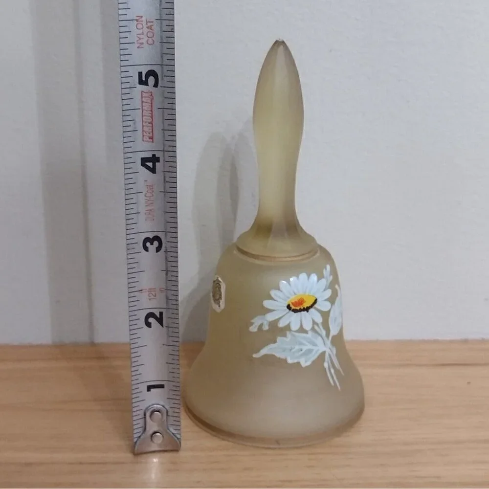 Vintage Westmoreland Yellow Satin Glass Bell Hand Painted Floral Flower Daisy